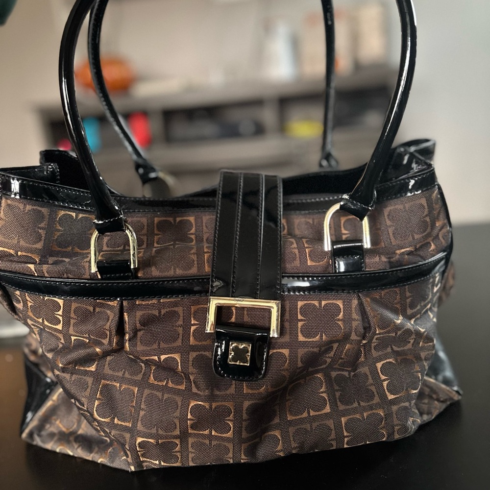 Liz Claiborne Black and Brown Patterned Shoulder Bag